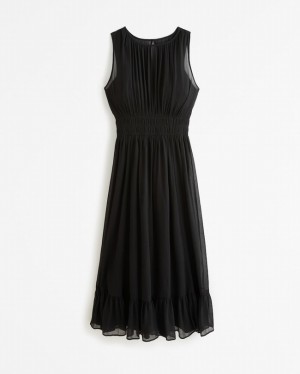 Abercrombie Easy High-neck Midi Klänning Dam Svarta | 7013-OLFZT