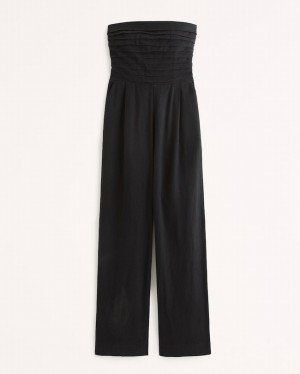 Abercrombie Emerson Ruched Strapless Jumpsuit Dam Svarta | 5723-SHZPO