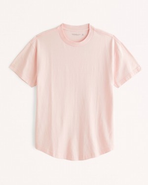 Abercrombie Essential Curved Hem T-shirt Herr LjusRosa | 4207-CKGLZ