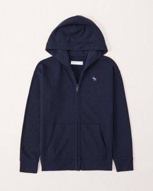 Abercrombie Essential Icon Full-zip Hoodie Pojke Marinblå | 8205-ZFEWO