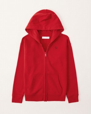 Abercrombie Essential Icon Full-zip Hoodie Tjej Röda | 7136-LIGQH