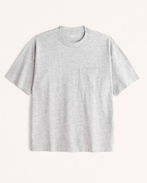 Abercrombie Essential Oversized Pocket T-shirt Herr Grå | 8039-TEDJA