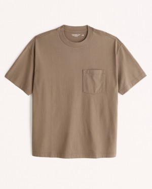 Abercrombie Essential Oversized Pocket T-shirt Herr Bruna | 6729-RLTVA