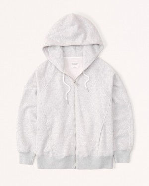 Abercrombie Essential Oversized Sunday Hooded Full-zip Hoodie Dam LjusGrå | 4012-RUPMV