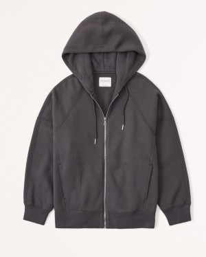 Abercrombie Essential Oversized Sunday Hooded Full-zip Hoodie Dam MörkGrå | 2618-GTZIB