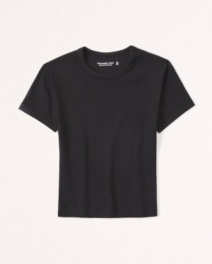 Abercrombie Essential Rib Baby T-shirt Dam Svarta | 5167-SOWZU