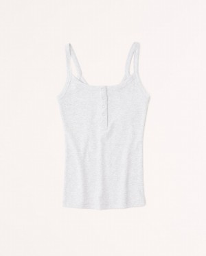 Abercrombie Essential Rib Tuckable Henley Linnen Dam LjusGrå | 8597-UQAJS