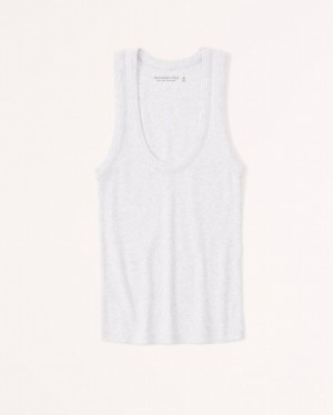 Abercrombie Essential Rib Tuckable Scoopneck Linnen Dam LjusGrå | 0637-FNRJK