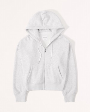 Abercrombie Essential Ribbed Sunday Hooded Full-zip Hoodie Dam LjusGrå | 6134-ULQXP