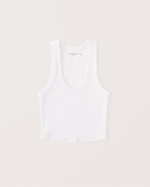 Abercrombie Essential Scoopneck Linnen Dam Vita | 2746-JEHGY