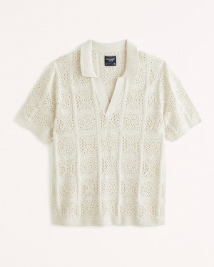 Abercrombie Exaggerated Johnny Collar Crochet Piketröja Herr Grädde | 7629-OMXFU