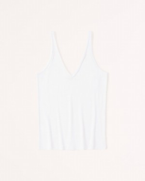 Abercrombie Featherweight Rib Tuckable V-neck Linnen Dam Vita | 1820-FVIJY