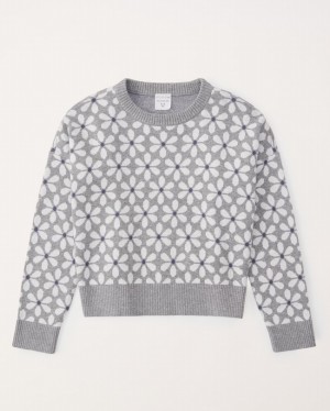 Abercrombie Floral Crewneck Tröjor Tjej Grå Blommiga | 5804-ISTLR