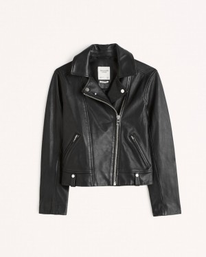 Abercrombie Genuine Leather Moto Jackor Dam Svarta | 2731-SMHAL