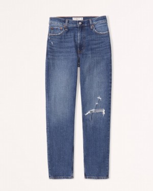 Abercrombie High Rise Mom Jeans Dam Blå | 8473-LKRFE