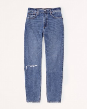 Abercrombie High Rise Mom Jeans Dam Blå | 8532-WISTO