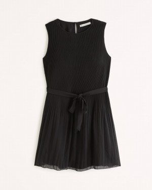 Abercrombie High-neck Plisse Mini Klänning Dam Svarta | 7106-DUCTY