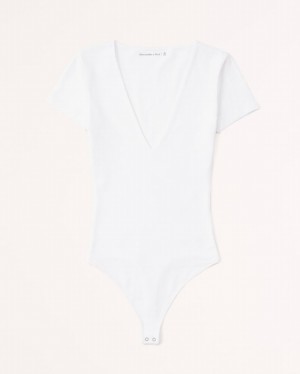 Abercrombie Korta-sleeve Cotton Seamless Fabric V-neck Bodysuit Dam Vita | 7591-LTDOA