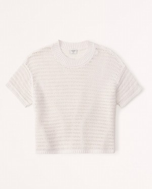 Abercrombie Korta-sleeve Crochet T-shirt Dam Vita | 7659-MAHDV