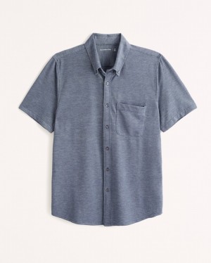 Abercrombie Korta-sleeve Performance Button-up Skjorta Herr MörkBlå | 2973-PHYJT