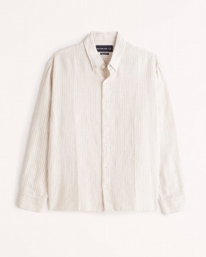 Abercrombie Linen Button-up Skjorta Herr Vita | 2153-CAKPF