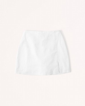 Abercrombie Linen-blend Slit Mini Kjolar Dam Vita | 8239-UWLTF