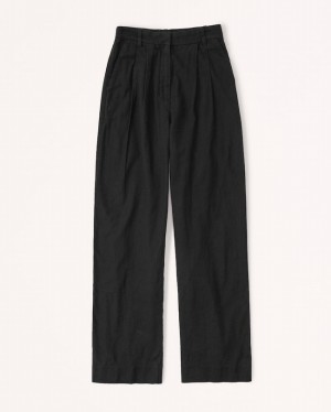 Abercrombie Linen-blend Tailored Wide Leg Byxor Dam Svarta | 5397-JWCAE