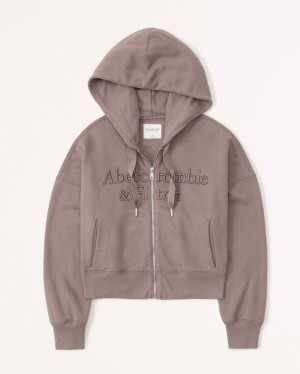 Abercrombie Logo Full-zip Hoodie Dam Grå Bruna | 1049-XQUSA