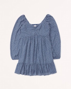 Abercrombie Long-sleeve Babydoll Mini Klänning Dam Blå | 4758-GYDTB