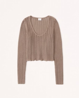 Abercrombie Long-sleeve Crochet Scoopneck Tröjor Dam Grå Bruna | 4680-WLYCR