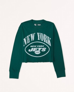 Abercrombie Long-sleeve Cropped New York Jets Graphic T-shirt Dam Gröna | 1465-VKEDY