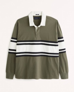 Abercrombie Long-sleeve Rugby Piketröja Herr Olivgröna Marinblå | 5287-BOWCH