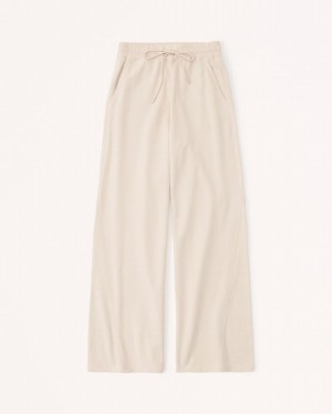 Abercrombie Luxe Terry Wide Leg Sweatpants Dam Grädde | 7201-NHJES