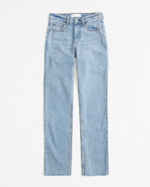 Abercrombie Mid Rise 90s Straight Jeans Dam Blå | 4650-PLBRI