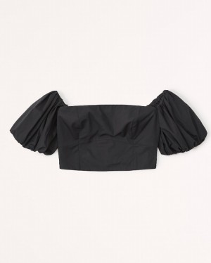 Abercrombie Off-the-shoulder Poplin Skjorta Dam Svarta | 6790-TUEYC