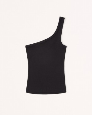 Abercrombie One-shoulder Ribbed Linnen Dam Svarta | 1754-HMYCT