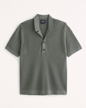 Abercrombie Open Stitch 3-button Piketröja Herr Olivgröna Gröna | 8706-MZEQP