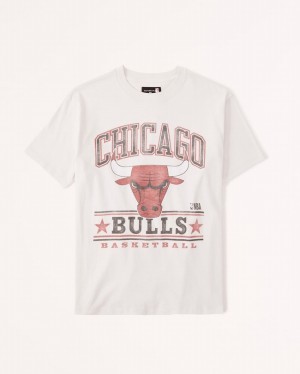 Abercrombie Oversized Boyfriend Chicago Bulls Graphic T-shirt Dam Grädde | 7305-XNZTD