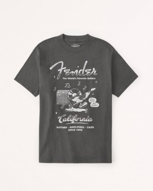 Abercrombie Oversized Boyfriend Fender Graphic T-shirt Dam MörkGrå | 7532-ZSGMN