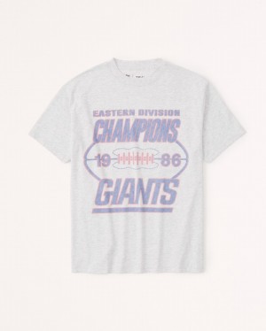 Abercrombie Oversized Boyfriend New York Giants Graphic T-shirt Dam Grå | 2380-QBOXN