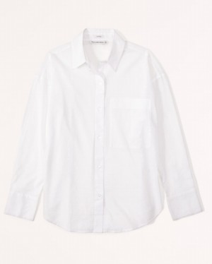 Abercrombie Oversized Sheer Cotton Skjorta Dam Vita | 5021-AIVMT