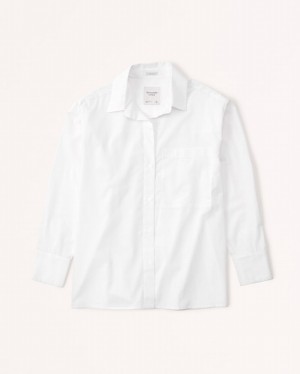 Abercrombie Oversized Straight Hem Poplin Button-up Skjorta Dam Vita | 3621-VDJHY