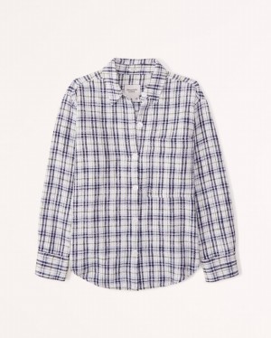 Abercrombie Oversized Tweed Skjorta Dam Blå | 1605-WIMZR