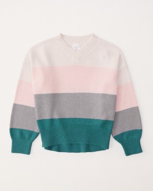 Abercrombie Pattern Wedge V-neck Tröjor Tjej Stripes | 2148-WJOTE