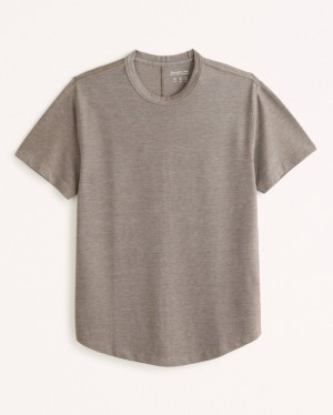 Abercrombie Pique Curved Hem T-shirt Herr LjusBruna | 9574-OEWSY