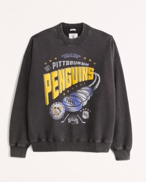 Abercrombie Pittsburgh Penguins Graphic Crew Tröjor Herr Svarta | 0217-MWQYX