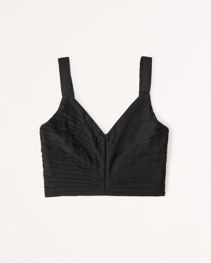 Abercrombie Plunge Ruched Linnen Dam Svarta | 7016-BKYTN