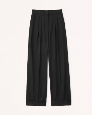 Abercrombie Poplin Tailored Ultra Wide-leg Byxor Dam Svarta | 0847-TRJYM