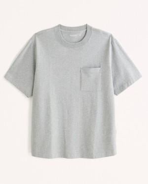 Abercrombie Premium Polished T-shirt Herr Grå | 9563-ZVYXS