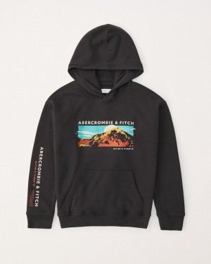 Abercrombie Print Graphic Logo Popover Hoodie Pojke MörkGrå | 0378-RGZAK